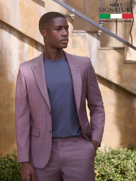 Pink Slim Fit Signature Cerutti Italian Fabric 100% Wool Suit Jacket (E82642) | € 336