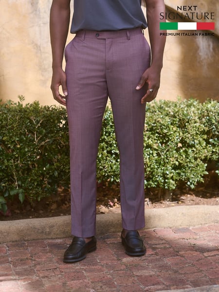 Pink Slim Fit Signature Cerutti 100% Wool Italian Fabric Suit Trousers (E82643) | € 187