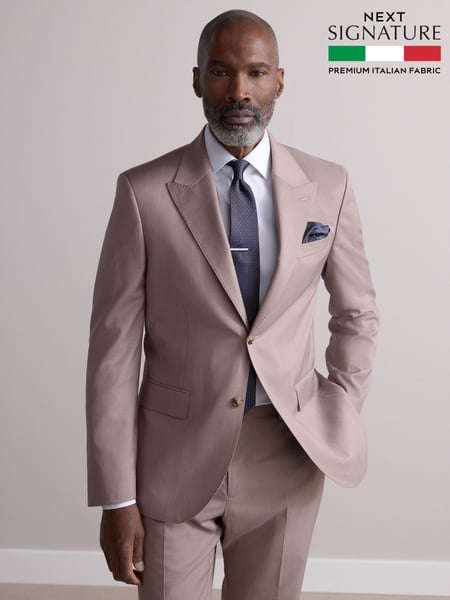 Neutral Slim Fit Signature Cerutti Italian Fabric 100% Wool Suit Jacket (E82645) | € 336