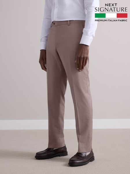 Neutral Slim Fit Signature Cerutti 100% Wool Italian Fabric Suit Trousers (E82646) | € 187