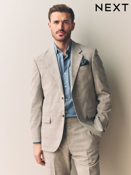Neutral Slim Fit Tollegno Linen Blend Check Suit Jacket (E82652) | € 282