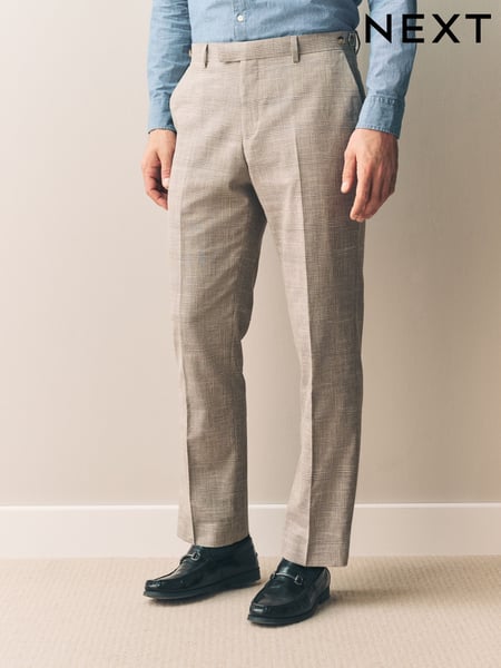 Neutral Slim Fit Tollegno Linen Blend Check Suit Trousers (E82653) | € 164