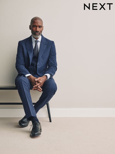 Blue Slim Fit Tollegno Linen Blend Check Suit Jacket (E82655) | € 282
