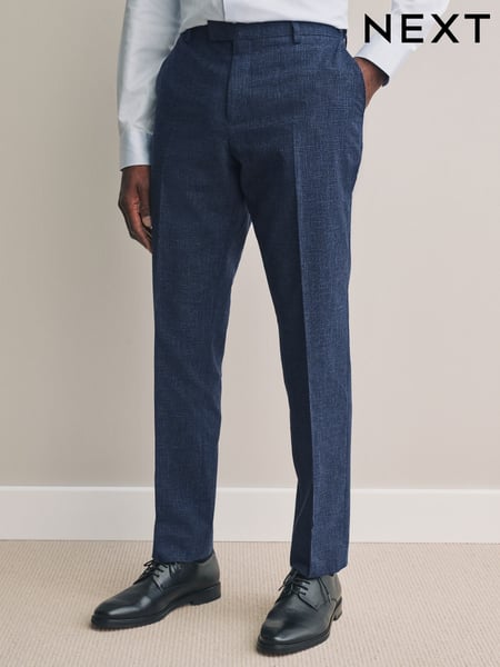 Blue Slim Fit Tollegno Linen Blend Check Suit Trousers (E82656) | € 164