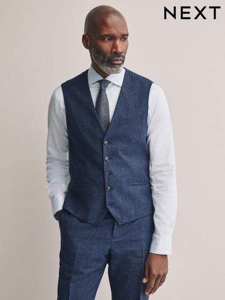 Blue Tollegno Linen Blend Check Suit Waistcoat (E82657) | € 134