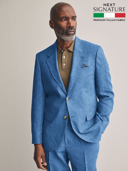 Blue Slim Fit Leomaster Italian 100% Linen Suit Jacket (E82671) | € 222