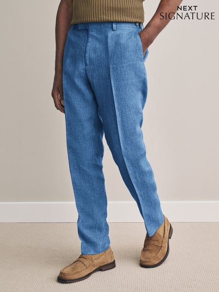 Blue Slim Fit Signature Leomaster Italian 100% Linen Fabric Suit Trousers (E82672) | € 149