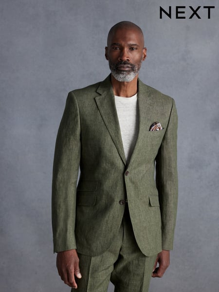 Green Slim Fit Leomaster Italian 100% Linen Suit Jacket (E82673) | € 222