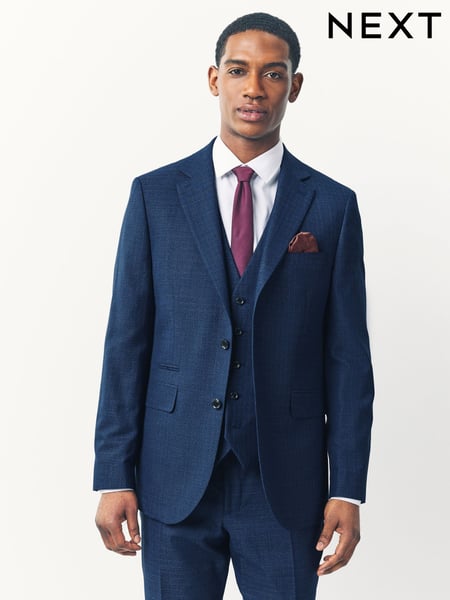 Blue Tailored Fit Textured Wool Suit Jacket (E82679) | € 155