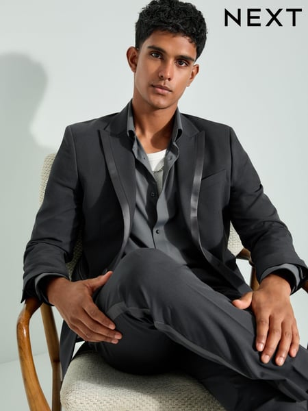 Charcoal Grey Slim Fit Trimmed Satin Edge Tuxedo Suit Jacket (E82680) | € 118