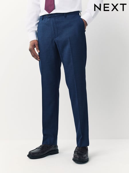 Blue Tailored Fit Textured Wool Suit Trousers (E82685) | € 82
