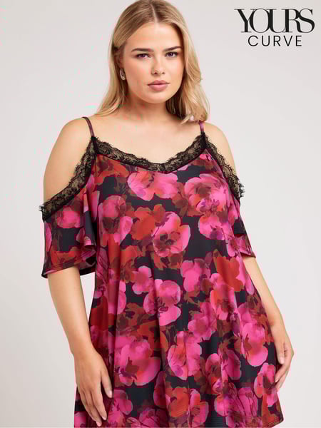 Yours Curve Pink/Black Lace Cold Shoulder Swing Top (E82923) | € 56