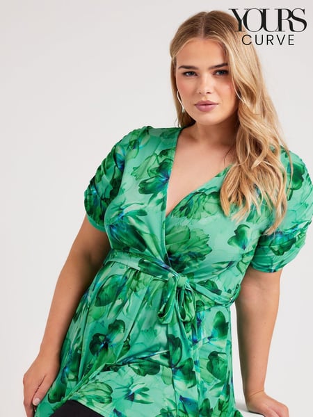 Yours Curve Green London Tropical Wrap Top (E82928) | € 61