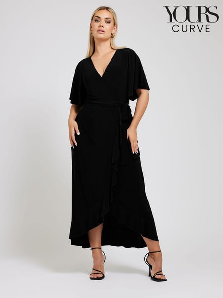 Yours Curve Black Ruffle Hem Wrap Dress (E83024) | € 78