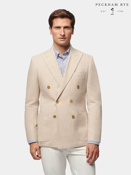 Peckham Rye Cream Regular Fit Linen Herringbone Jacket (E83083) | € 175