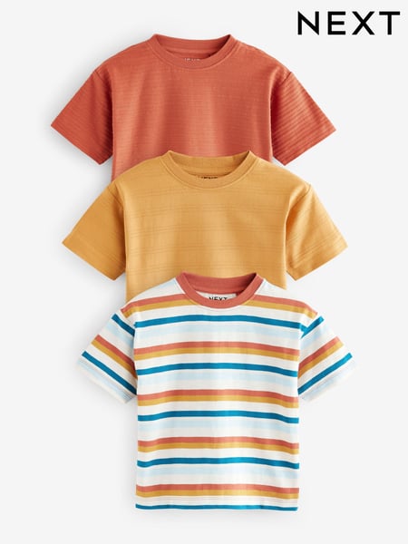 Orange Short Sleeve Textured T-Shirts 3 Pack (3mths-7yrs) (E83462) | € 23 - € 27
