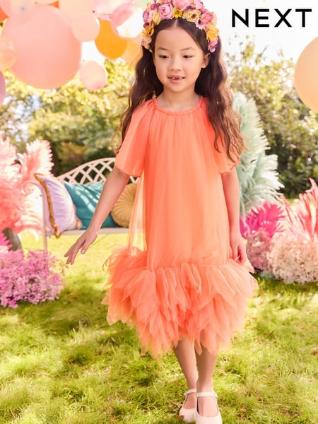 Bright Orange Mesh Party Dress (3-16yrs) (E83898) | € 23 - € 30