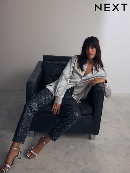 Metallic Leopard Print 100% Cotton Printed Straight Leg Jeans (E84061) | € 19