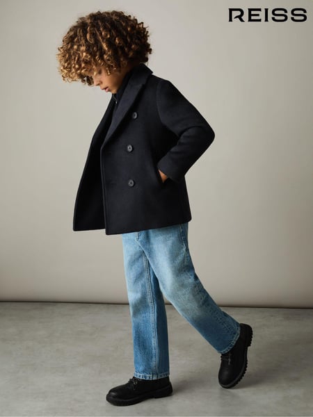 Reiss Navy Bergamo Wool-Blend Twill Double-Breasted Coat (E84215) | € 153