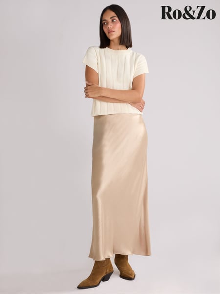 Ro&Zo Natural Metallic Satin Bias Cut Maxi Skirt (E84484) | € 61