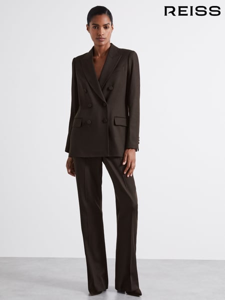 Reiss Brown Lena Atelier Double-Breasted Virgin-Wool Blend Suit Jacket (E84642) | € 694