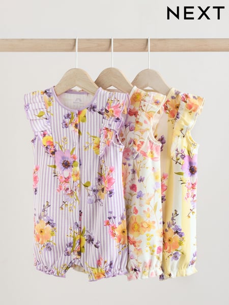 Multi Bright Floral Print Baby 100% Cotton Rompers 3 Pack (E84793) | € 26 - € 31