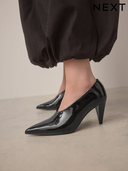 Black Standard Fit Forever Comfort® Patent Point Toe High Cut Cone Heel Courts (E85133) | € 55