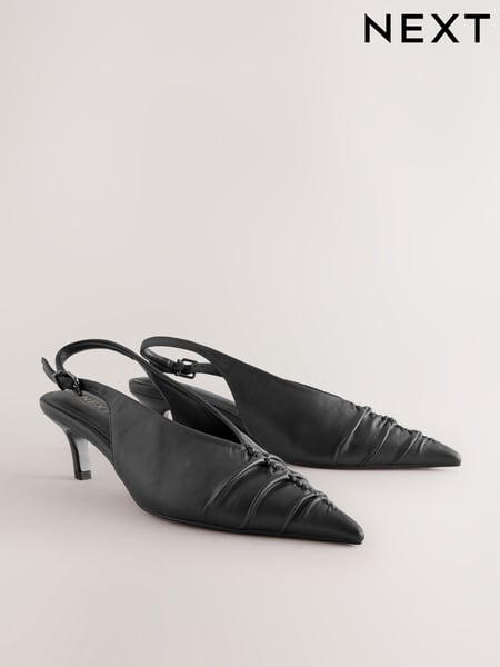 Black Standard Fit Forever Comfort® Point Toe Ruched Slingback Heels (E85136) | € 55