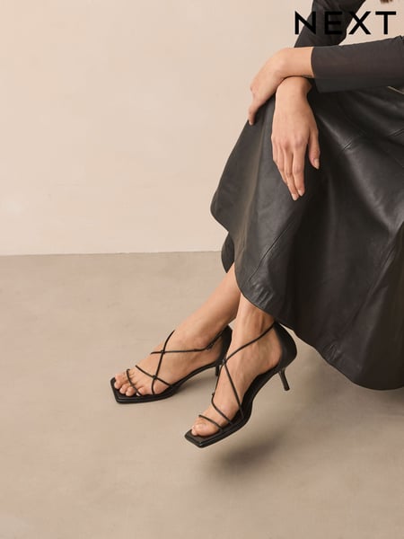 Black Standard Fit Forever Comfort® Square Toe Strappy Sandals (E85145) | € 61