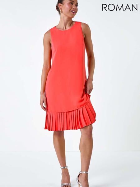 Roman Pink Sleeveless Pleated Hem Shift Dress (E85383) | € 94