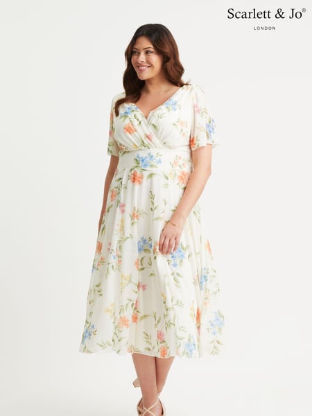 Scarlett & Jo Cream Victoria Angel Sleeve Mesh Midi Long Dress (E86032) | € 60