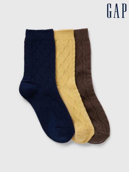 Gap Yellow & Brown Kids 3 Pack Cable Knit Crew Socks (E86117) | € 12
