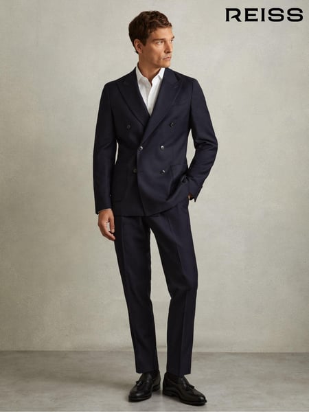 Reiss Navy Combo Wool-Blend Flannel Suit Trousers (E86174) | € 262