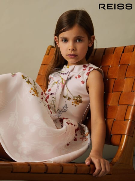 Reiss Pink Print Rhiane 9-13 yrs Floral Print Scuba Pleated Dress (E86176) | € 94