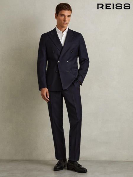 Reiss Navy Combo Db Double Breasted Suit Jacket in Wool-Blend (E86179) | € 512