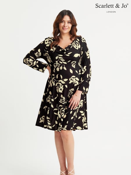 Scarlett & Jo Natural Long Sleeve Cowl Neck Fit and Flare Dress (E86295) | € 56