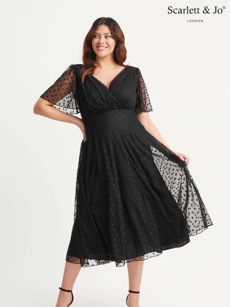 Scarlett & Jo Black Victoria Dobby Spot Midi Dress (E86297) | € 133