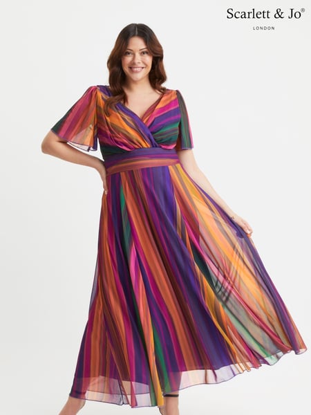 Scarlett & Jo Light Natural Isabelle Multi Stripe Float Sleeve Maxi Dress (E86302) | € 148