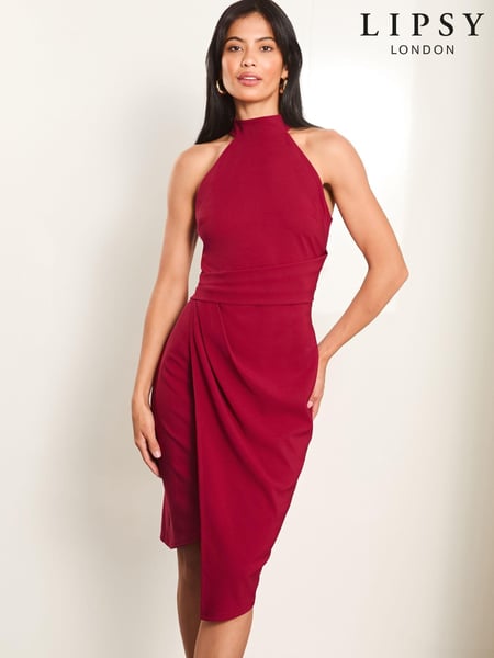 Lipsy Red Halter Neck Asymmetrical Bodycon Dress (E86504) | € 59