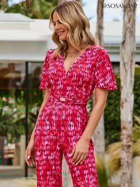 Sosandar Pink Angel Sleeve Belt Detail Wide Leg Jumpsuit (E86847) | € 117
