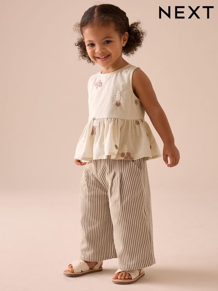 Ecru Cream Embroidered Blouse and Trousers Co-ord Set (3mths-8yrs) (E86990) | € 31 - € 40