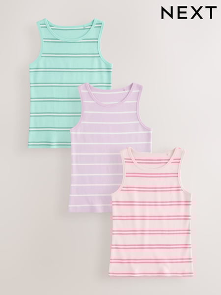 Pink/Blue 100% Cotton Striped Vests 3 Pack (1.5-16yrs) (E87099) | € 13 - € 18