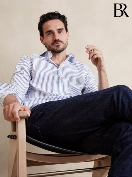 Banana Republic White Stripe Slim Wrinkle Resistant Dress Shirt (E87863) | € 101