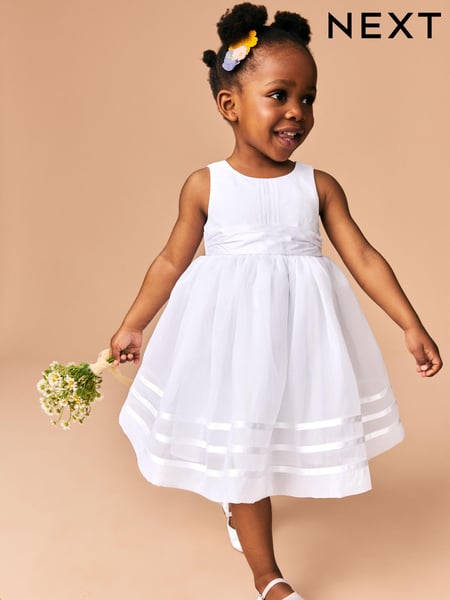 White Flower Girl Organza Dress (3mths-10yrs) (E87907) | € 57 - € 65