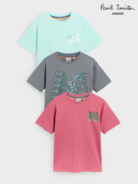 Paul Smith Junior Boys Red/Mint Green 100% Cotton Signature Relaxed T-Shirts Set 3 Pack (E87955) | € 53