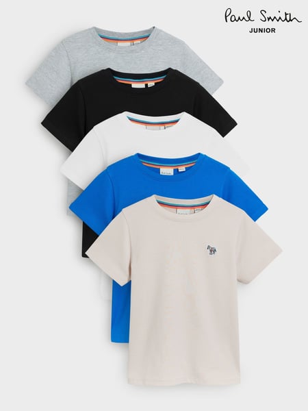 Paul Smith Junior Boys Blue/White/Grey Signature T-Shirts Set 5 Pack (E87999) | € 72