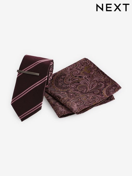 Grape Pink Stripe/Paisley Slim Tie And Pocket Square Set (E88008) | € 18