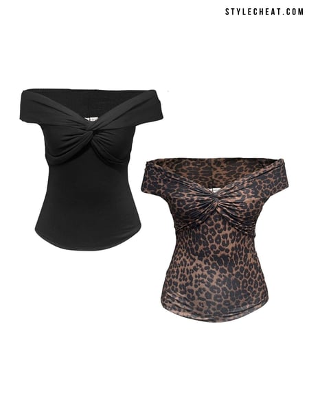 Style Cheat Black Leopard And Plain Ely Bardot Tops 2 Pack (E88198) | € 43