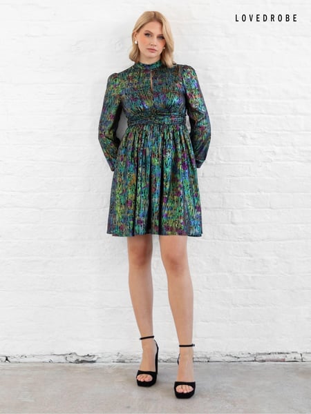 Lovedrobe Mini Metallic Plisse Keyhole Detail Black Dress (E88254) | € 47