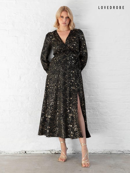 Lovedrobe Wrap Front Long Sleeve Midaxi Black Dress (E88271) | € 60